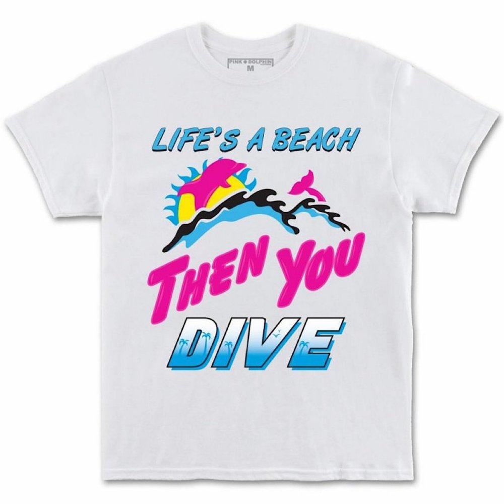 NWT PINK DOLPHIN BEACH LIFE WHITE T-SHIRT